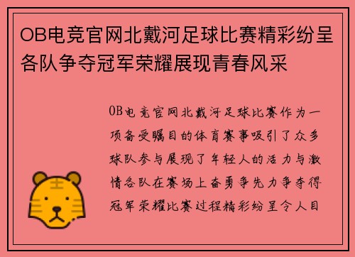OB电竞官网北戴河足球比赛精彩纷呈各队争夺冠军荣耀展现青春风采