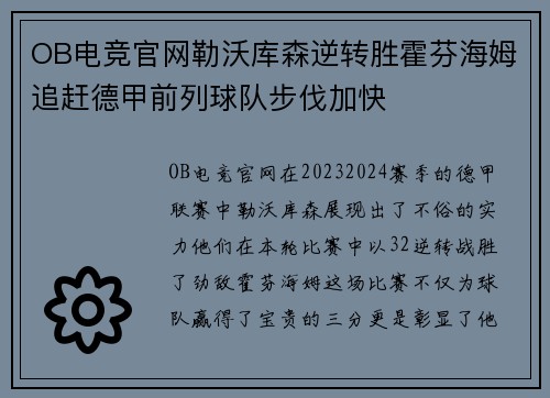 OB电竞官网勒沃库森逆转胜霍芬海姆追赶德甲前列球队步伐加快
