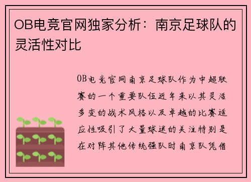 OB电竞官网独家分析：南京足球队的灵活性对比